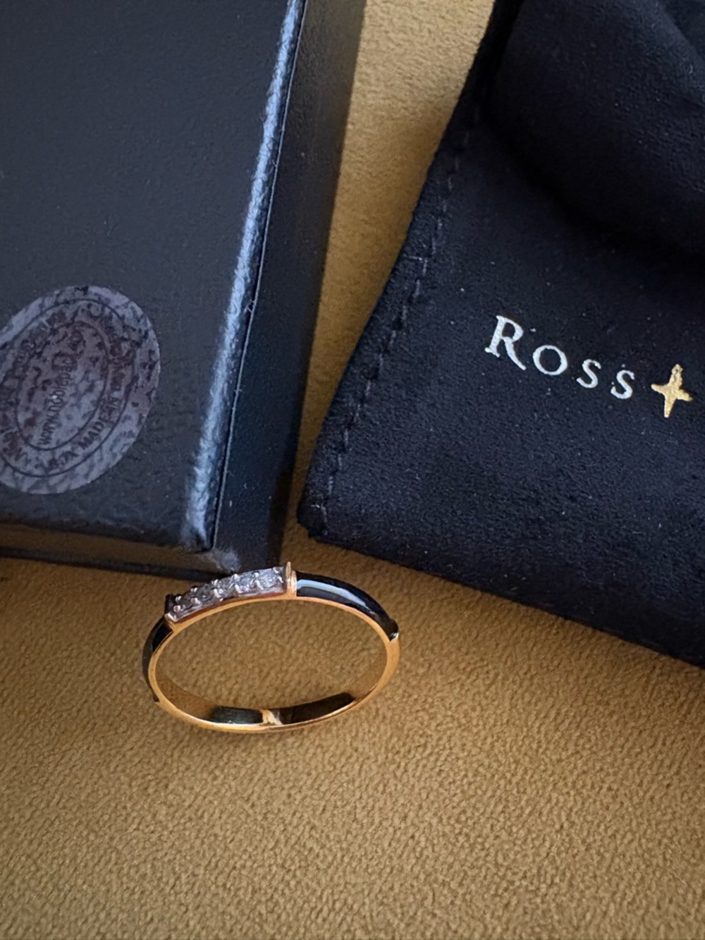 Ross Simons Black Enamel Diamond Accent Ring |18K Gold Over Sterling | Size 6 |